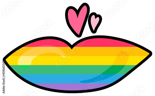 Lips kissing and hearts paint lgbtqi colors vector