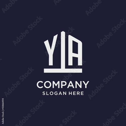 YA initial monogram logo design with pentagon shape style