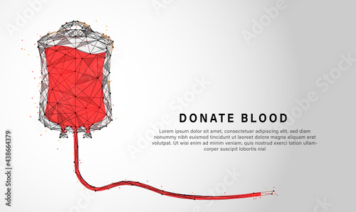 Low poly style design vector of A blood donation bag  Wireframe light connection structure consists of lines, dots, and shapes.