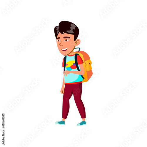 japanese preteen boy hiking with friends on mountain cartoon vector. japanese preteen boy hiking with friends on mountain character. isolated flat cartoon illustration