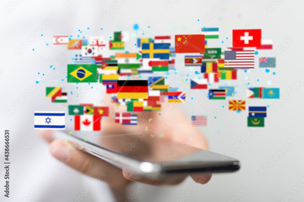 World map with all states and their flags World map with all states and their flags