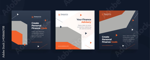 Set of editable templates for Instagram post, Facebook square, finance, corporate, advertisement, and business, fresh design with simple blue color (1/3)
