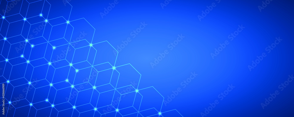 Obraz premium Hexagons pattern. Abstract geometric background with simple hexagonal elements. Technology or science design blue backdrop. Vector illustration EPS 10