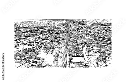 Building view with landmark of Greensboro is a city in North Carolina. Hand drawn sketch illustration in vector. photo