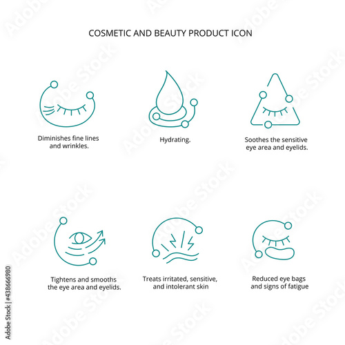 Eye patch, cream, mask cosmetic and beauty product icon set for web, packaging design. Vector stock illustration isolated on white background. EPS10