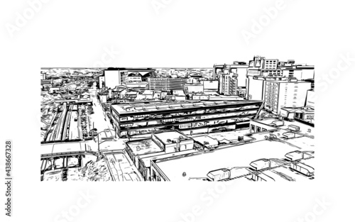 Building view with landmark of Greensboro is a city in North Carolina. Hand drawn sketch illustration in vector. photo