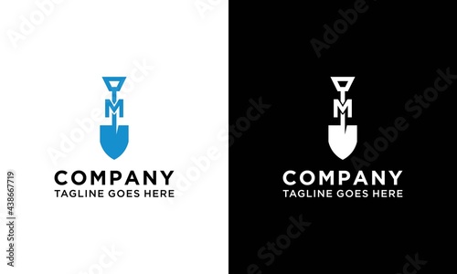 Shovel and initial letter M logo, Garden, Botany, Nature, Seed, Plant Logo Design