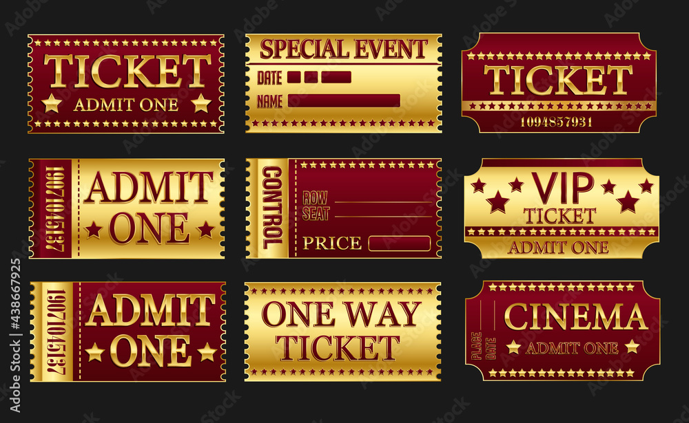 Vector set of red and gold tickets
