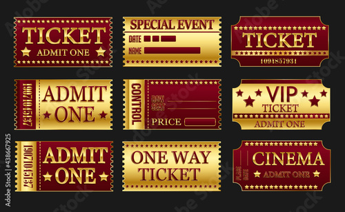 Vector set of red and gold tickets