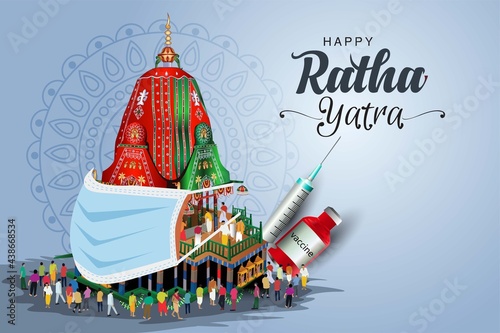 Happy Rath Yatra festival is based around the worship of Lord Jagannath, corona virus, covid-19 concept. vector illustration photo