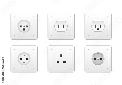 Electricity outlet socket types 3d, vector illustration photo