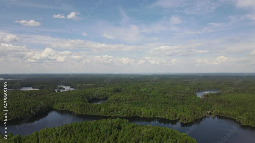 Aerial view of finland lakes and forests. Islands, green forest and blue sky with clouds. Aerial view of finland lakes and forests. Islands, green forest and blue sky with clouds.