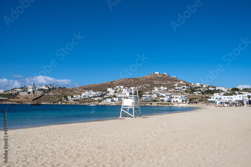 Mykonos island, Cyclades. Greece. Ornos sandy beach, summer holidays concept © Rawf8