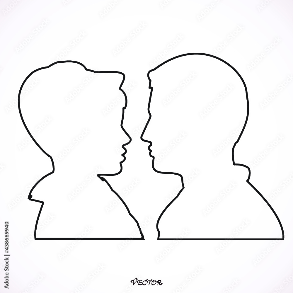 face man and woman on white background. Couple in love, flat style. Valentine's day card. Vector illustration Icon Isolated on White Background.