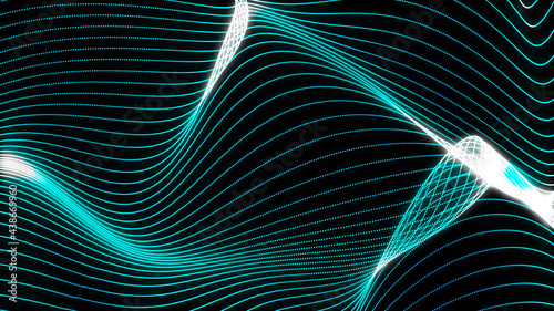 Loop animation of futuristic wave. Abstract technology background. Big data 3d vizualization. Connection structure. 3d rendering.