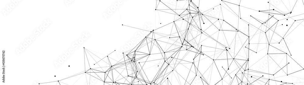 Abstract geometric background black and white. Template for presentation of science and technology. Abstract vector background. Molecular structure. Network connection structure. Vector illustration.