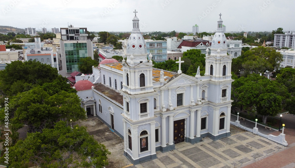 Aerial shot of the Cathedral of Ponce, Our Lady of Guadalupe, Ponce, Puerto Rico