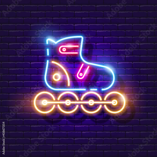 Roller skates neon icon. Vector illustration for design. Sports concept. Street sports sign. Active lifestyle. Rollerblading