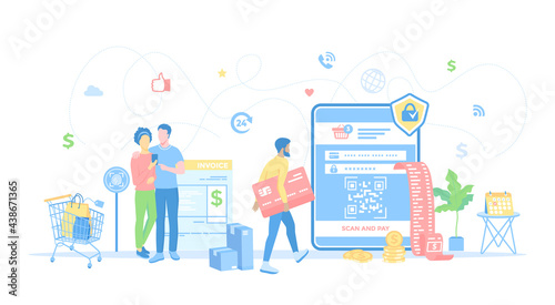 Online Payment. Online banking, mobile wallet, pay history, mobile app. Man pays via tablet and phone with credit card. Vector illustration flat style.