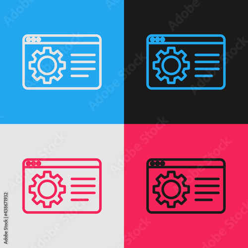 Pop art line Browser setting icon isolated on color background. Adjusting, service, maintenance, repair, fixing. Vector