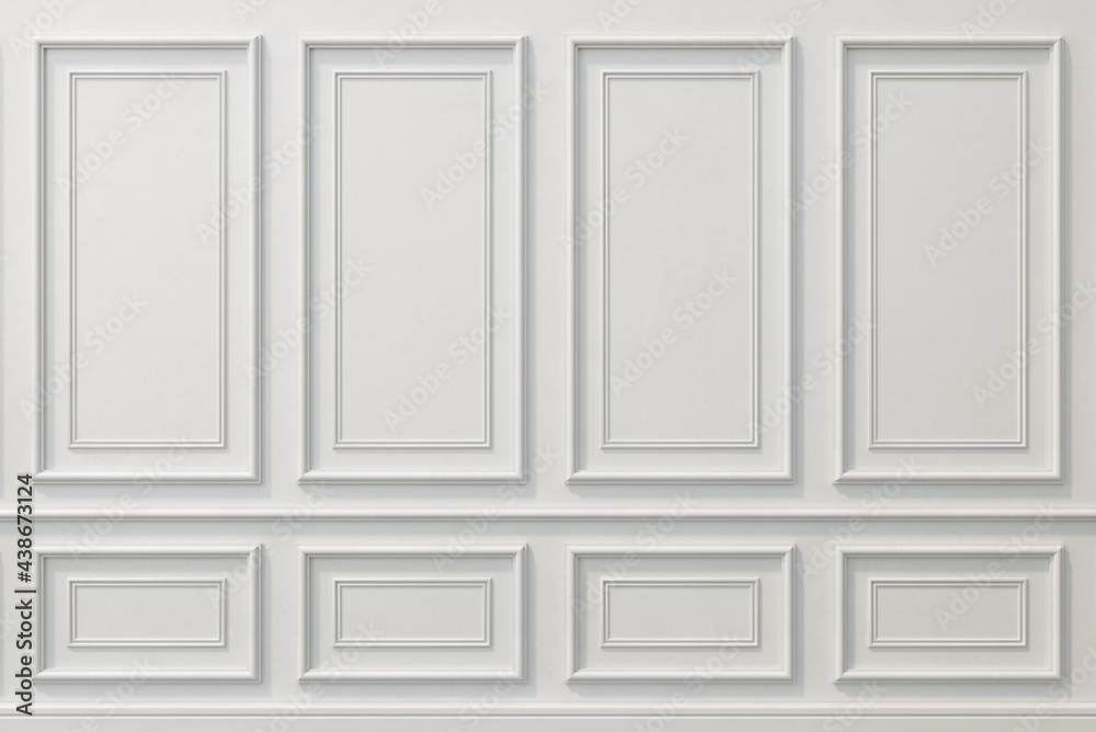 Classic wall of white wood panels. Design and technology - obrazy, fototapety, plakaty 
