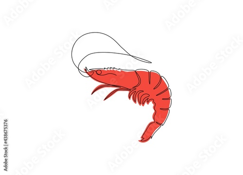 Shrimp one line drawing. Hand drawn prawn for seafood logo identity, restaurant icon, print. Modern design, minimal vector illustration
