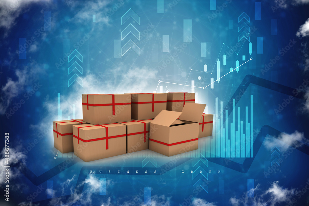 3d rendering Cardboard boxes on wooden pallet 3d rendering Cardboard boxes on wooden pallet