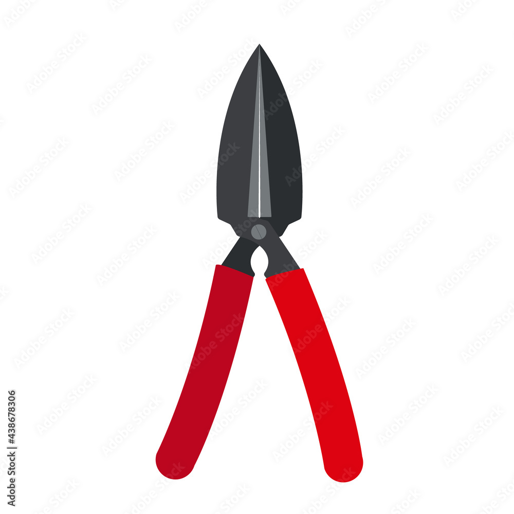 Illustration of metal garden shears with red plastic handles Illustration of metal garden shears with red plastic handles