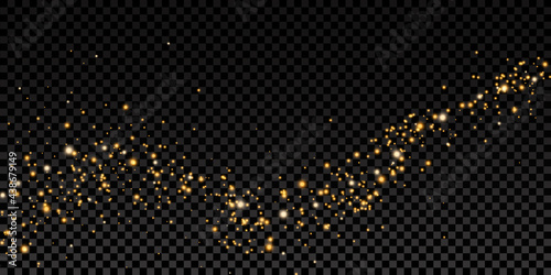 Vector golden sparkling falling star. Stardust trail. Cosmic glittering wave. PNG. Vector illustration