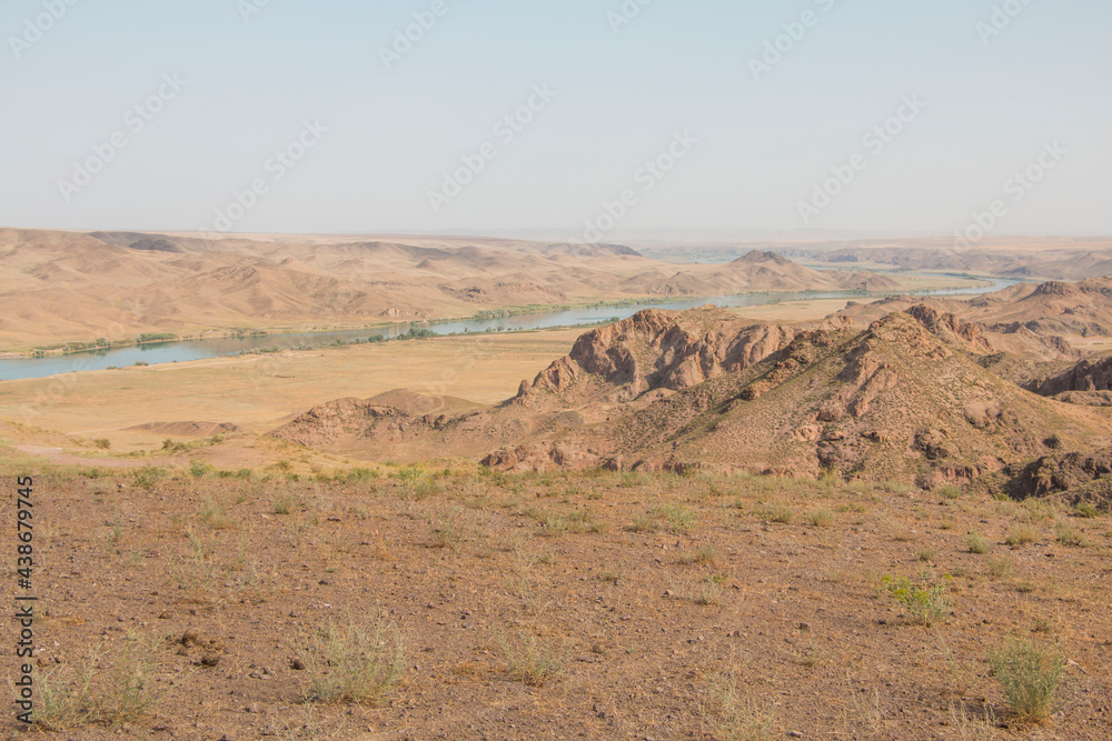 Top view of granite rocks in the Ili river valley