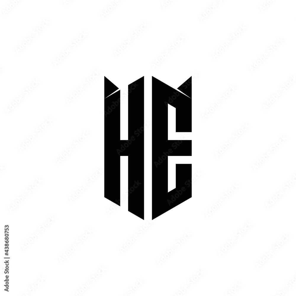 HE Logo monogram with shield shape designs template HE Logo monogram with shield shape designs template