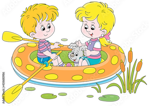 Happy little girl and boy w...