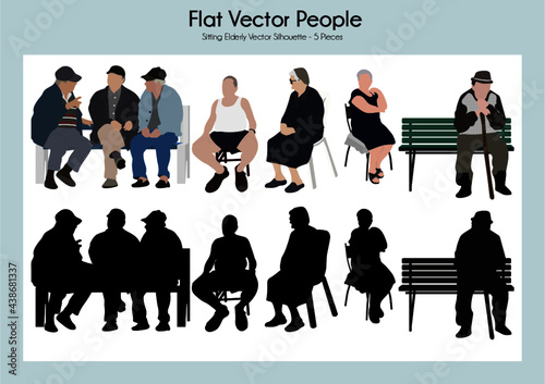 Sitting Elderly Vector Silhouette  5 Pieces