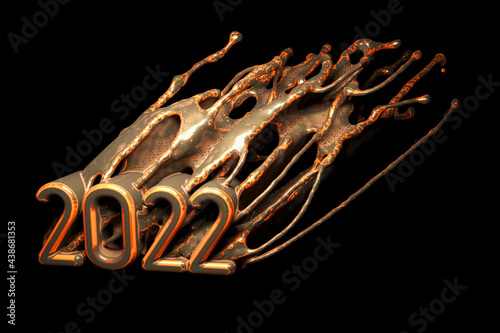 2022 letters that embrace sticky spray, sculptural composition for the new year. 3d illustration