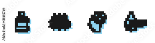 Set line Water drop, Big bottle with clean water, Wave and Recycle aqua icon. Vector