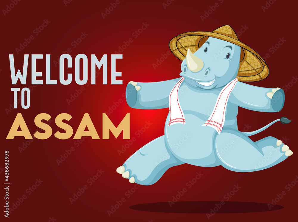 one horned rhino wearing japi and gamusa or gamosa. pride of assam ...