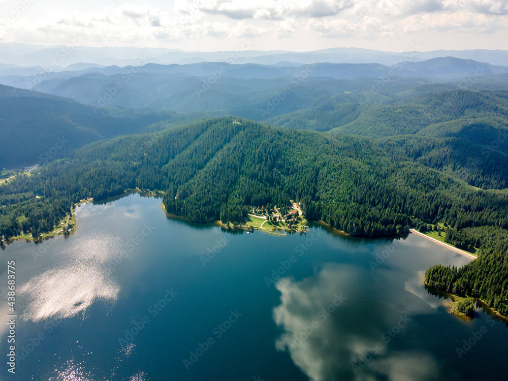 Aerial panorama of Shiroka polyana Reservoir, Bulgaria