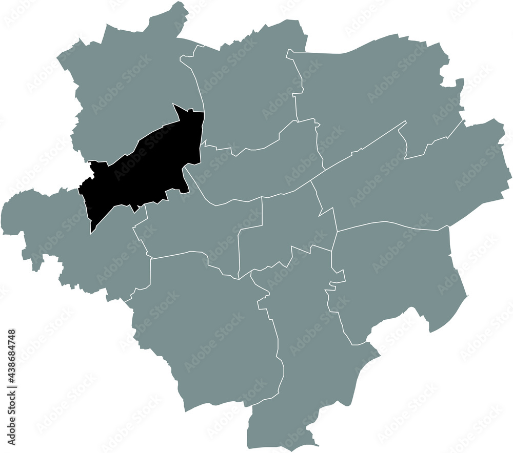Black location map of the Dortmunder Stadtbezirk Huckarde district inside the German regional capital city of Dortmund, Germany