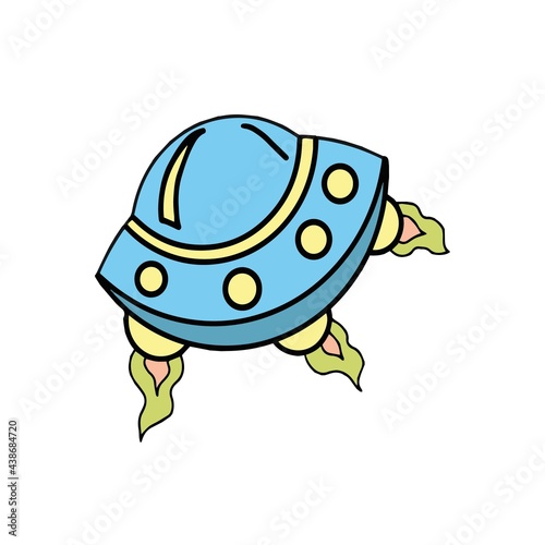 space set vector illustration hand-drawn cute images childrens bright colored rocket meteorite planet alien flying saucers astronaut satellite sun saturn mars stars and constellations. Print