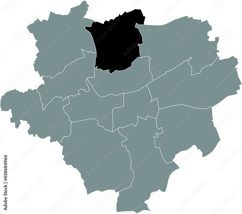 Black location map of the Dortmunder Stadtbezirk Eving district inside the German regional capital city of Dortmund, Germany