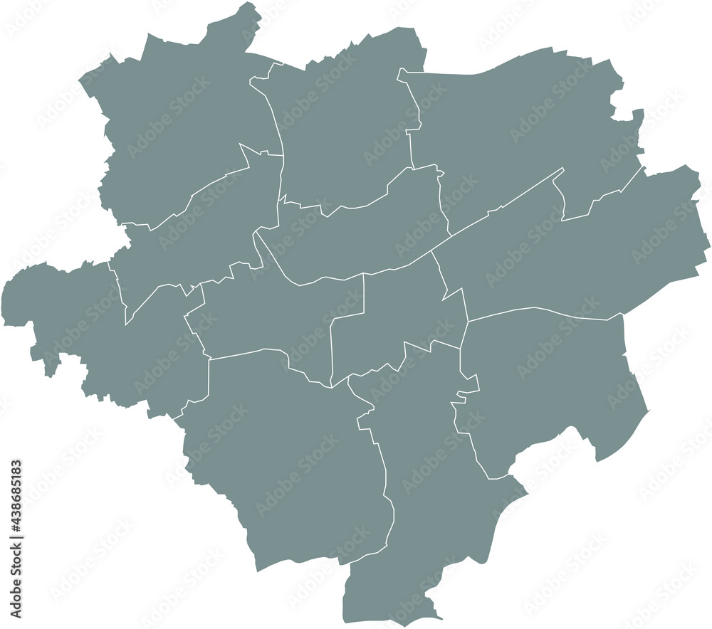 Simple gray vector map with white borders of districts of Dortmund, Germany