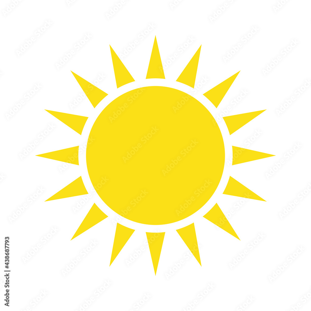 Yellow sun. Symbol of hot weather day, summer holiday or new life. Simple flat vector silhouette Yellow sun. Symbol of hot weather day, summer holiday or new life. Simple flat vector silhouette