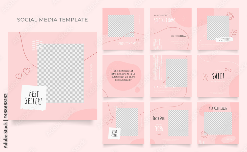 social media template blog fashion sale promotion. fully editable instagram and facebook square post frame organic sale poster. pink red white ad banner vector background