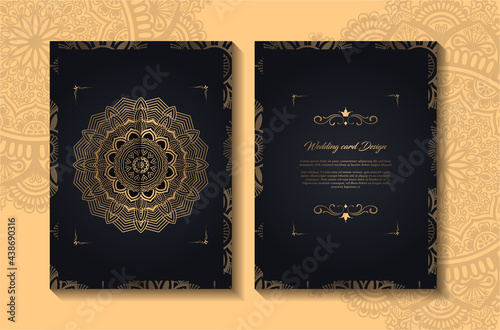 Black gold wedding invitation poster Template , Luxury Wedding card design with mandala, invitations  Card with mandala pattern. Vector vintage hand-drawn