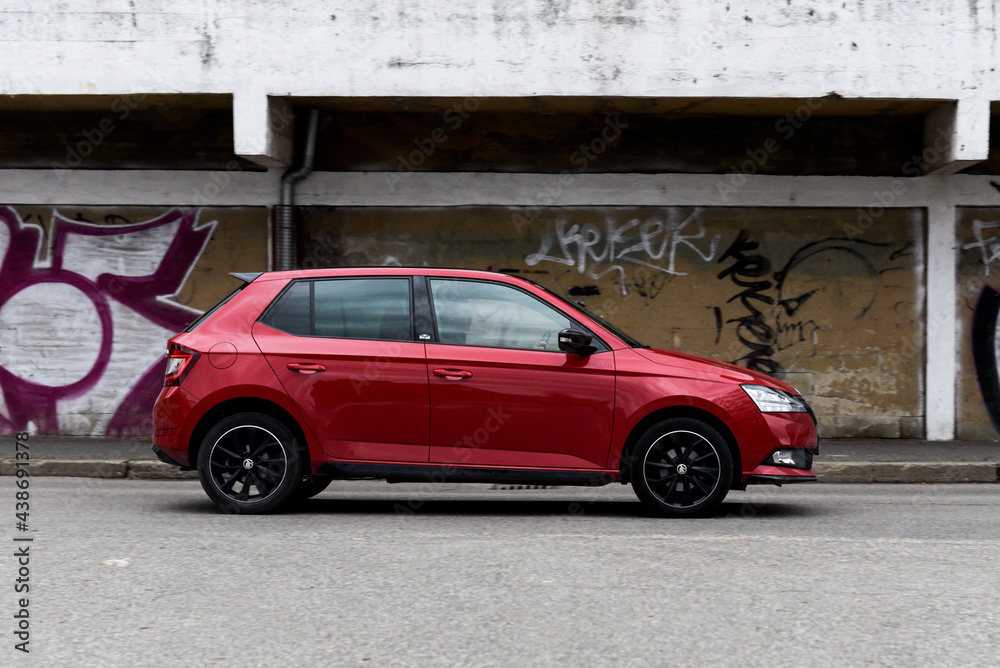 New Skoda Fabia Monte Carlo edition. Modern city car. Red Skoda Fabia Stock Photo Adobe Stock