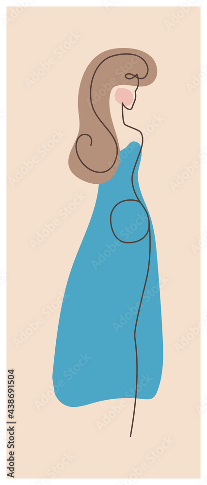 Silhouette of a female figure in one line in a minimalist style on a beige background Silhouette of a female figure in one line in a minimalist style on a beige background