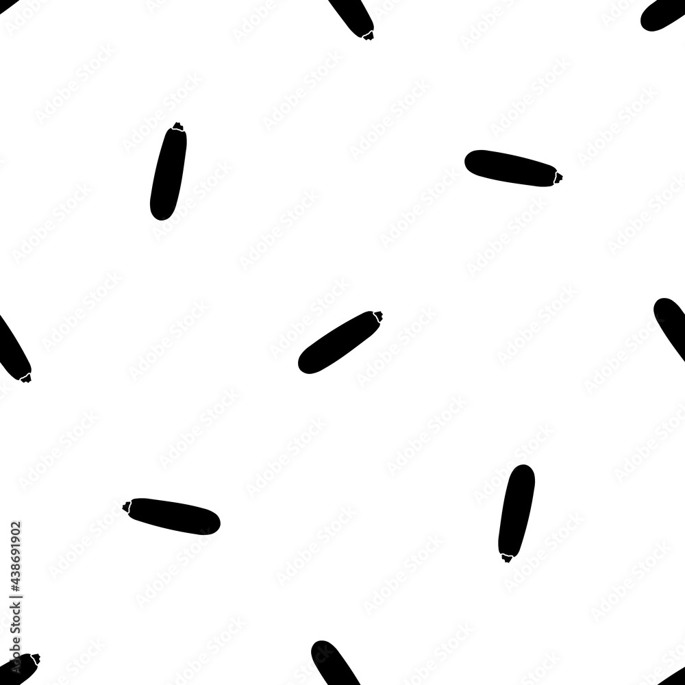 Seamless pattern of repeated black zucchini symbols. Elements are evenly spaced and some are rotated. Vector illustration on white background