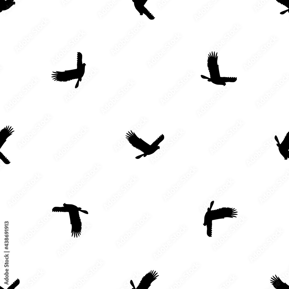 Fototapeta premium Seamless pattern of repeated black eagle symbols. Elements are evenly spaced and some are rotated. Vector illustration on white background