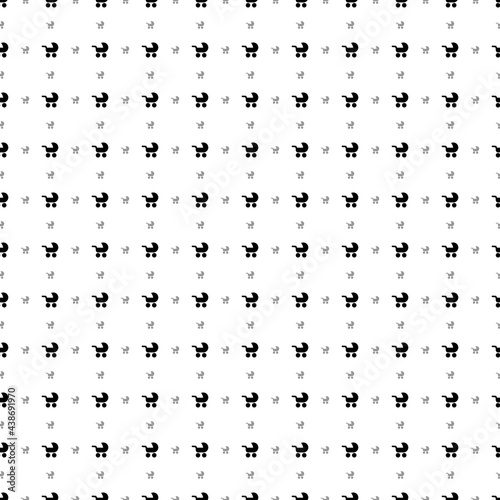 Square seamless background pattern from geometric shapes are different sizes and opacity. The pattern is evenly filled with black baby carriage symbols. Vector illustration on white background