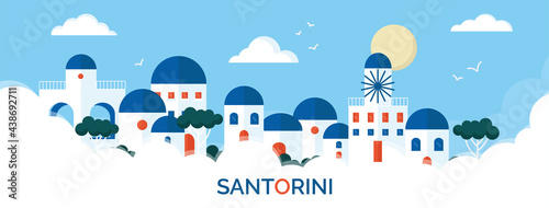 Flat design santorini cityscape view illustration vector